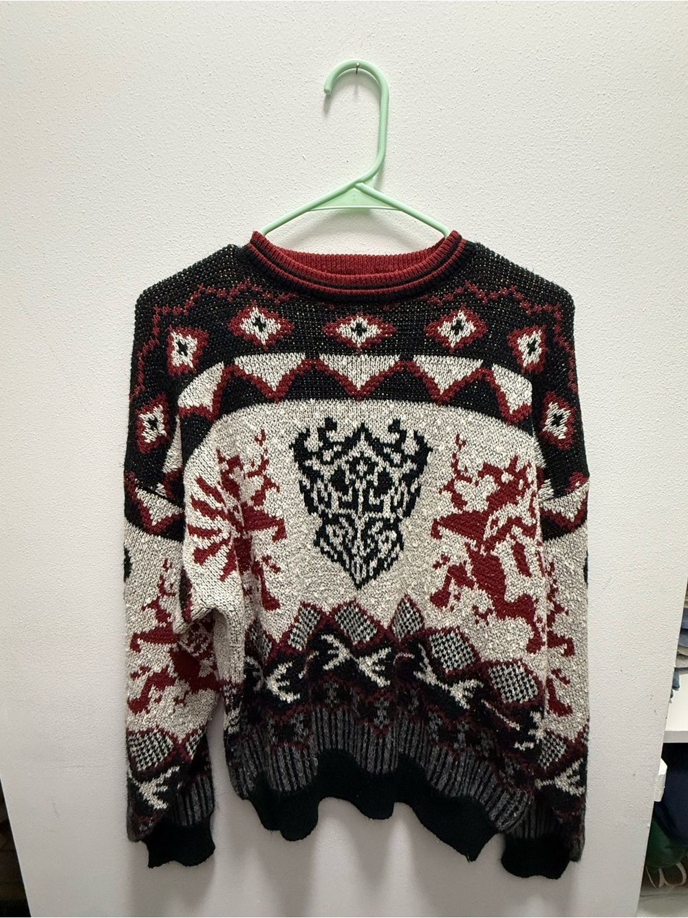 Roberta Bridal Red, Black & Cream Patterned Crewneck Sweater